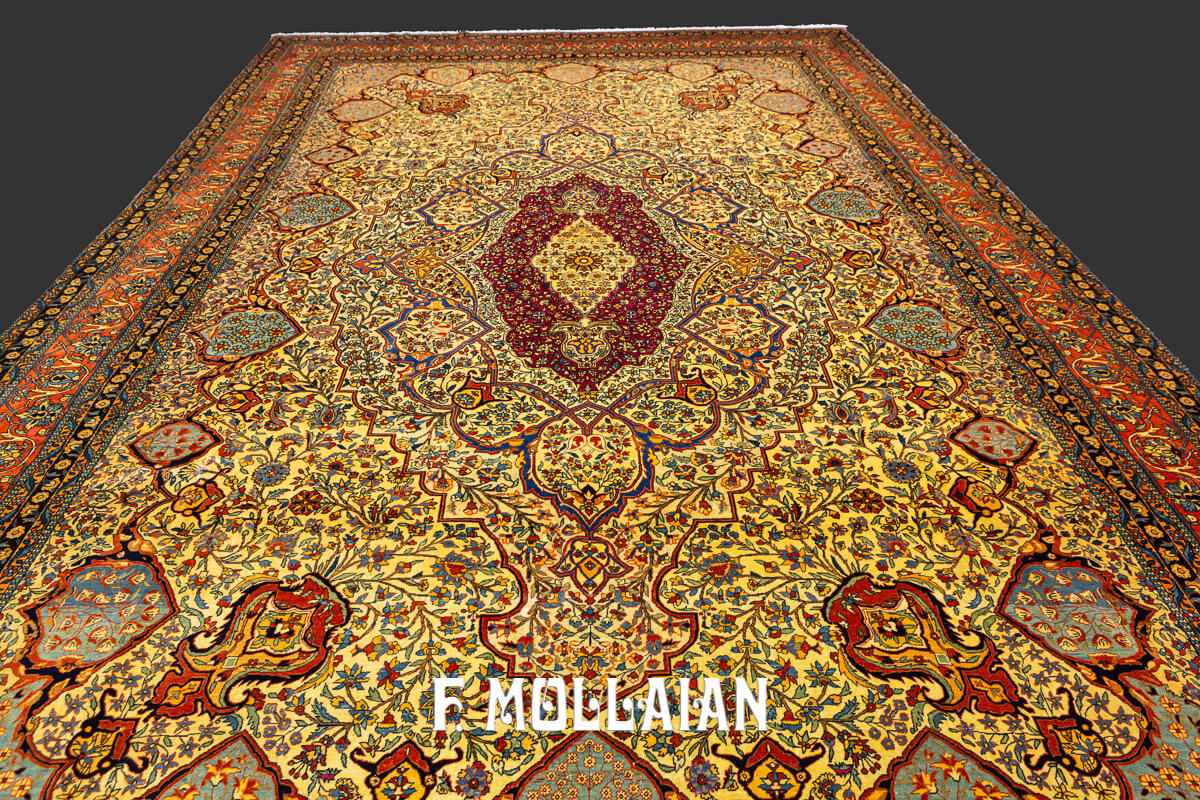 Kashan Mohtasham Rug Yellow Field n°:272877